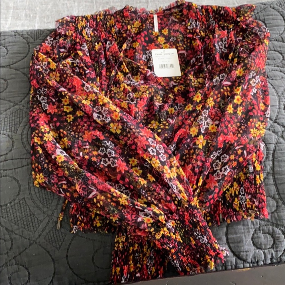 NWT Free People black floral blouse
